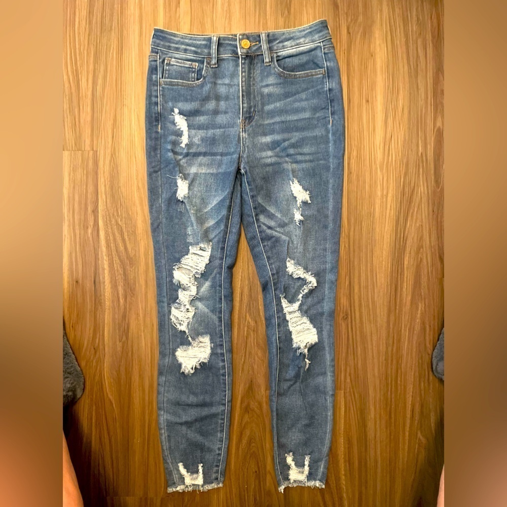 SO Blue Vintage Ankle Skinny High Rise Distressed Jeans size 9